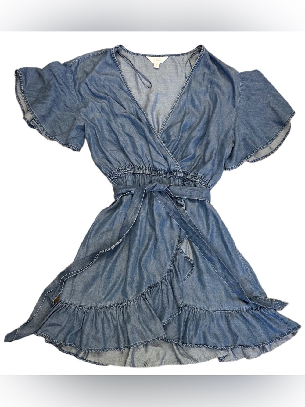 Lauren Conrad Wrap Midi Dress | Flutter Sleeve Ruffle Hem | Boho Medium